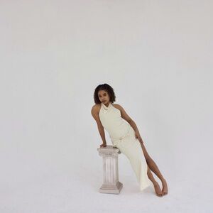 Premium Jersey Cowl Neck Backless Maxi Dress in Ivory